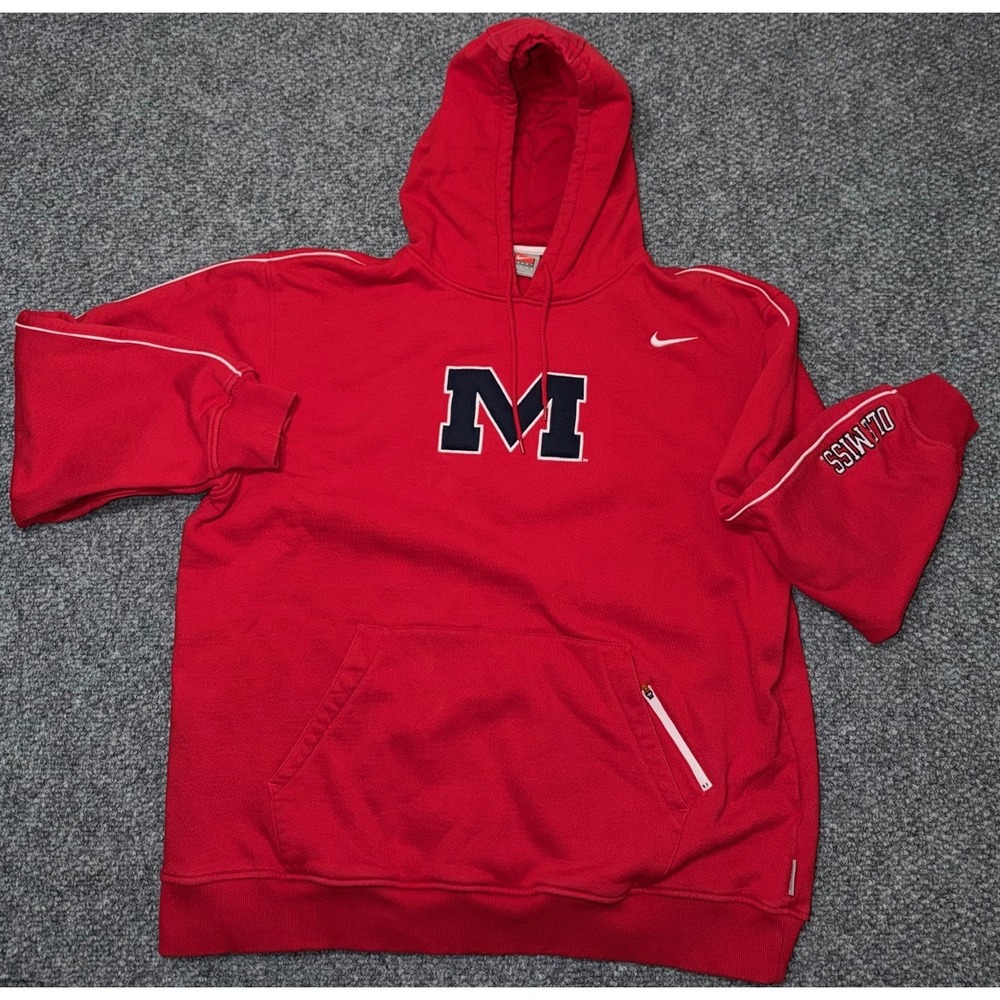 Nike Team Ole Miss Rebels Vintage Red Hoodie‎ Sweatshirt Size XL